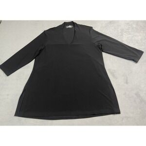 Sympli Top Shirt Womens 14 Black Tunic V Neck 3/4 Sleeve Lagenlook Minimalist